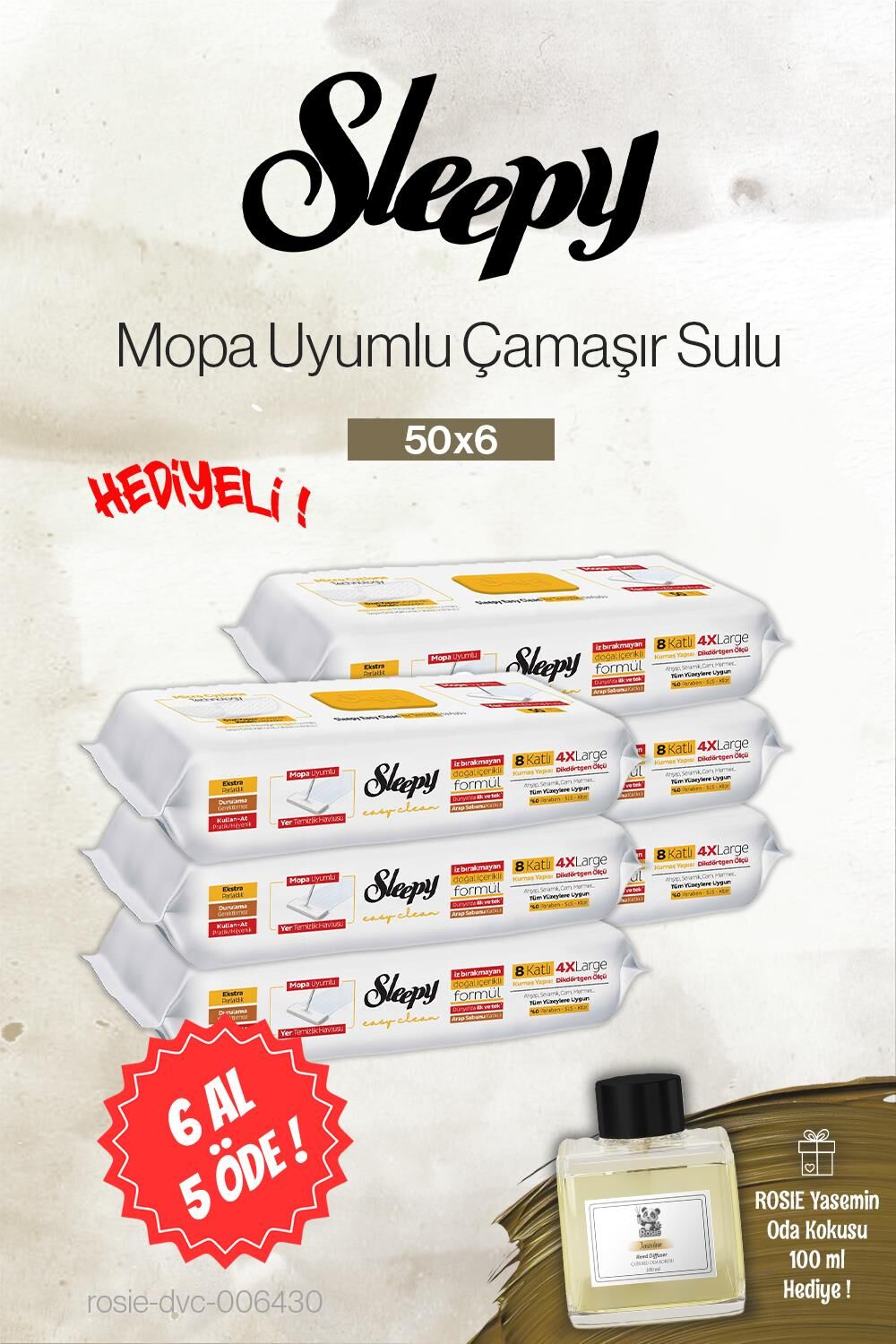 Sleepy 50'li Arap Sabun Mopa Uyumlu 6 AL 5 ÖDE, Rosie Yasemin Oda Kokusu