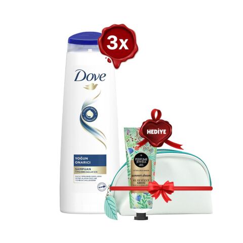 Dove Şampuan Yoğun Onarıcı 350 ml x 3, El Kremi Summer Dream ve Çanta Hediyeli