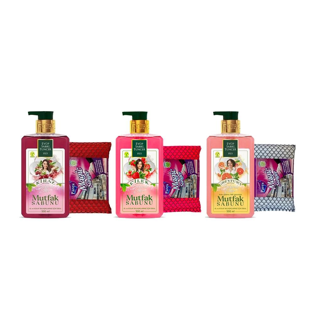 Eyüp Sabri Tuncer Mutfak Sabunu Kiraz, Çilek, Greyfurt 500 ml + Magic Sünger