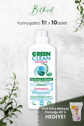 Green Clean Sensitive Kokusuz Yumuşatıcı 1 L x 10 Adet ve Hediyeli