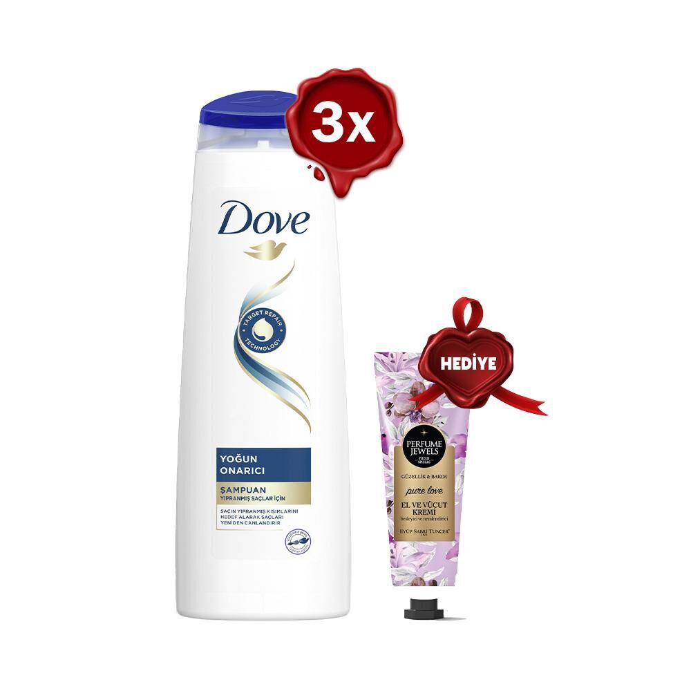 Dove Şampuan Yoğun Onarıcı 350 ml x 3, El Kremi Pure Love Hediyeli