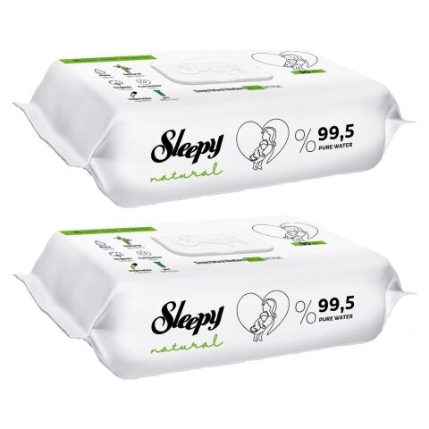 Sleepy Islak Havlu Mendil 90 Yaprak Natural Yenidoğan 2 Li Set 180 Yaprak Plastik Kapaklı