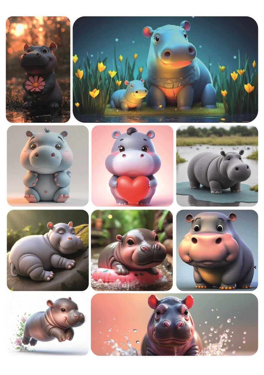 1004 Su Aygırı Sevimli Hayvan Sticker