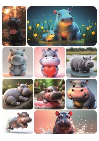 1004 Su Aygırı Sevimli Hayvan Sticker