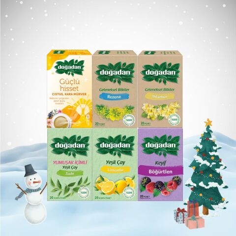 Doğadan Yılbaşı Paketi Böğürtlen, Güçlü Hisset, Rezene, Ihlamur, Yeşil Çay Yumuşak İçimli ve Limonlu