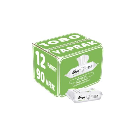 Sleepy Islak Havlu Mendil 90 Yaprak Natural Yenidoğan 12 Li Set 1080 Yaprak Plastik Kapaklı