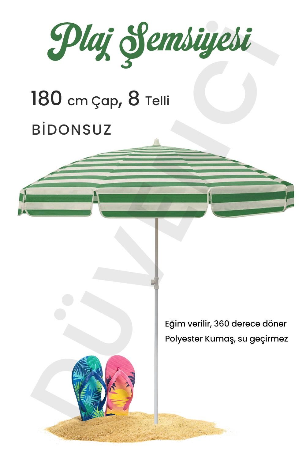 Yeşil Beyaz Plaj Şemsiyesi 180cm, 8 Telli