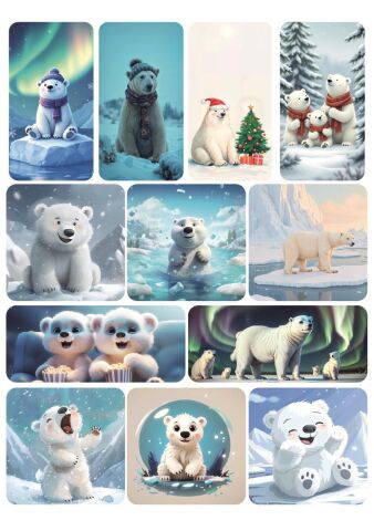 12 Adet Sevimli Kutup Ayısı Sticker