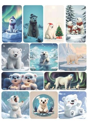 12 Adet Sevimli Kutup Ayısı Sticker