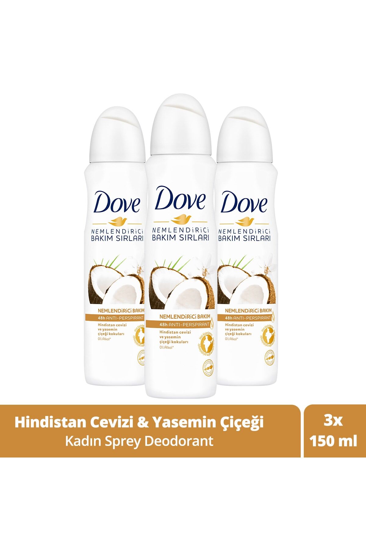 Dove Hindistan Cevizi Kadın Sprey Deodorant 150 ml x 3