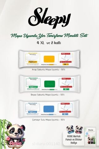 Sleepy 50'li Mopa Uyumlu Arap ve Beyaz Sabun, Çamaşır Suyu ve ROSIE Pamuk