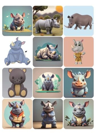 12 Adet Gergedan Tatlı Hayvan Sticker