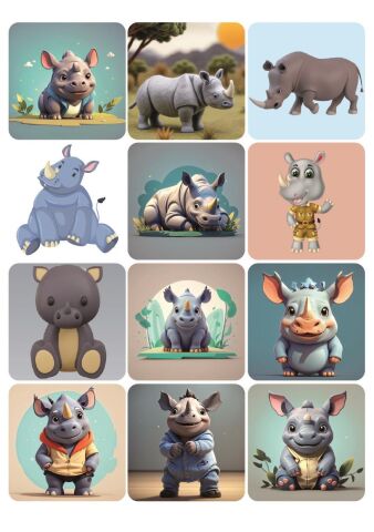 12 Adet Gergedan Tatlı Hayvan Sticker