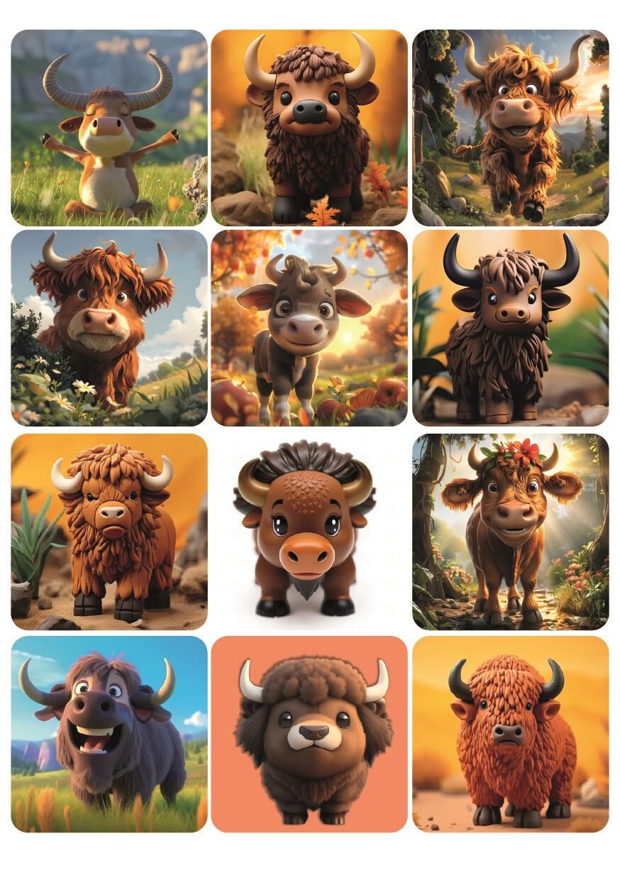 12 Adet Boğa Temalı Tatlı Hayvan Sticker