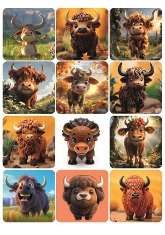 12 Adet Boğa Temalı Tatlı Hayvan Sticker