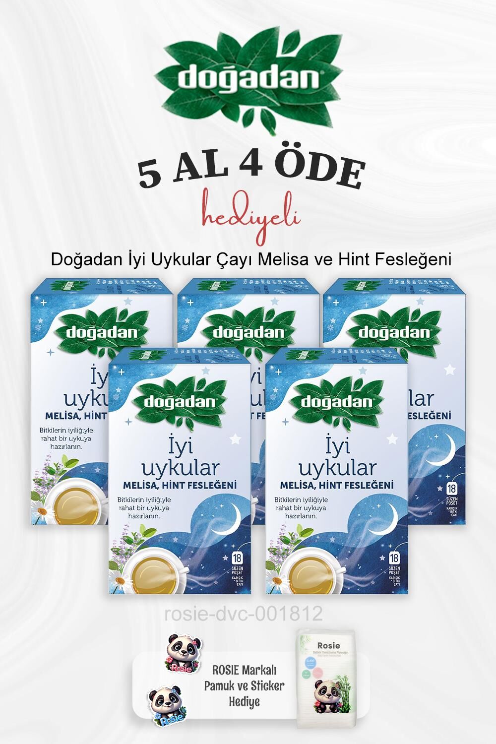 Doğadan İyi Uykular Çayı Melisa ve Hint Fesleğeni 5 Al 4 Öde ve Rosie Pamuk