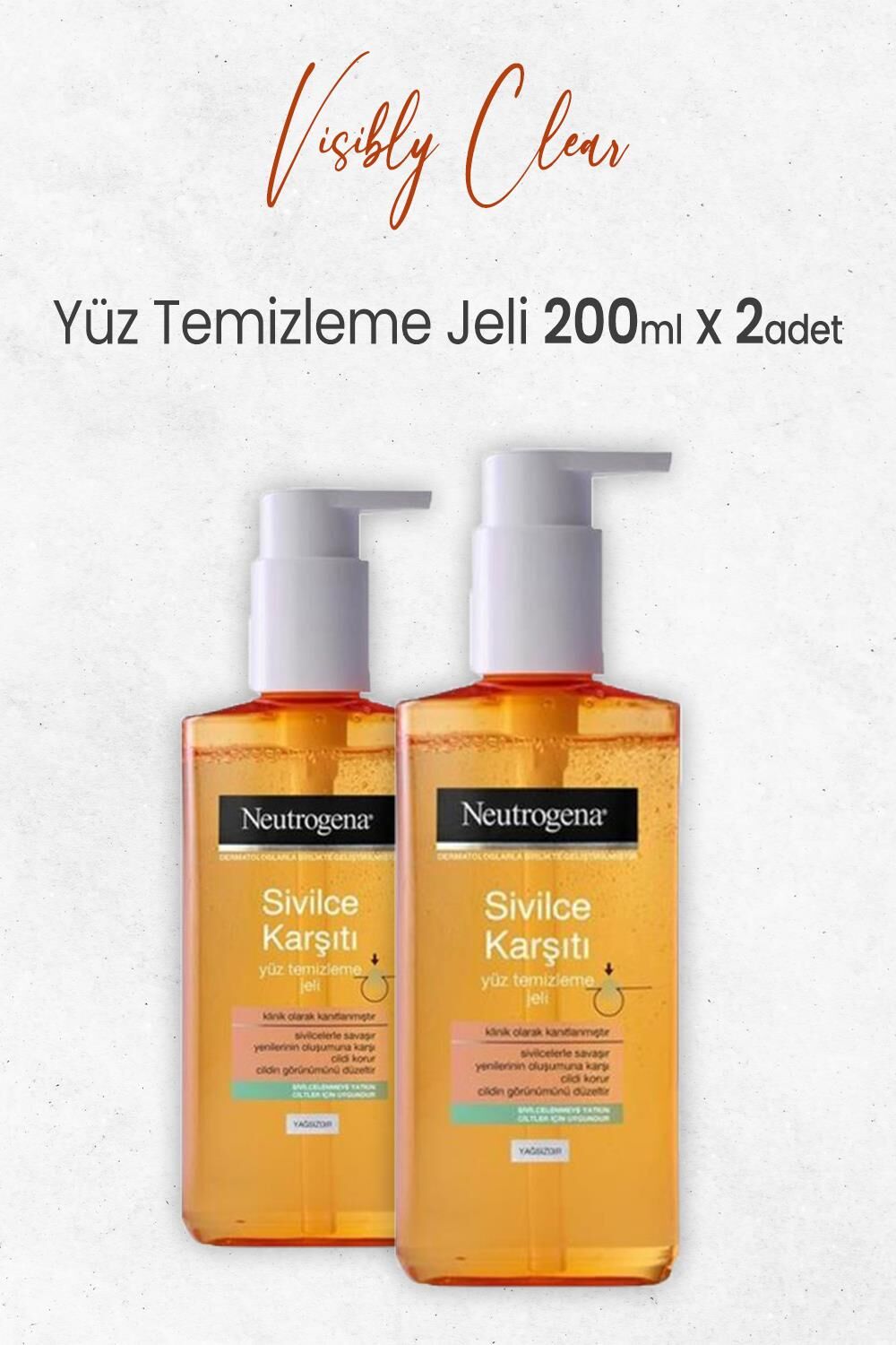 Neutrogena Visibly Clear Sivilce Karşıtı Yağsız Yüz Temizleme Jeli 200 Ml x 2 Adet