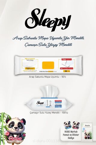 50'li Sleepy Arap Sabun Mopa Uyumlu ve 100'lü Çamaşır Sulu Easy Clean ve ROSIE