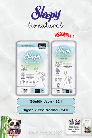 Günlük Ped Uzun 32'li ve Hijyenik Ped Normal 24'lü Bio Natural Sleepy ve Rosie