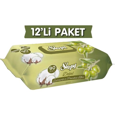 Sleepy Doğal Zeytinyağlı Islak Havlu 90 Yaprak x 12 Adet