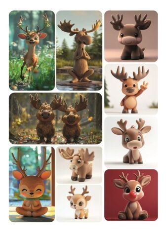 10 Adet Geyik Boynuzlu Sevimli Hayvanlar Sticker