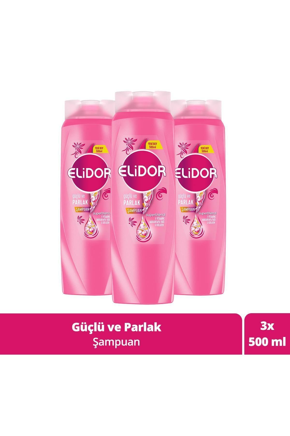 Elidor Superblend Saç Bakım Şampuanı Güçlü ve Parlak E Vitamini 500 ML x 3