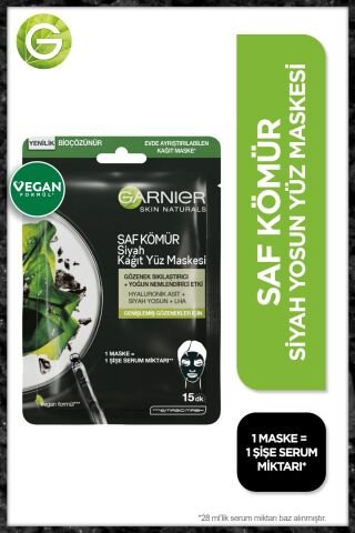 Garnier Kağıt Yüz Maskesi Siyah Saf Kömür 28 gr x 3 Adet