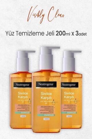 Neutrogena Visibly Clear Sivilce Karşıtı Yağsız Yüz Temizleme Jeli 200 Ml x 3 Adet