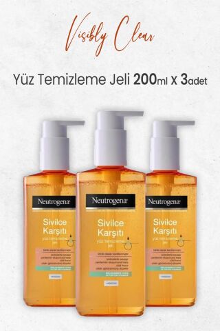 Neutrogena Visibly Clear Sivilce Karşıtı Yağsız Yüz Temizleme Jeli 200 Ml x 3 Adet