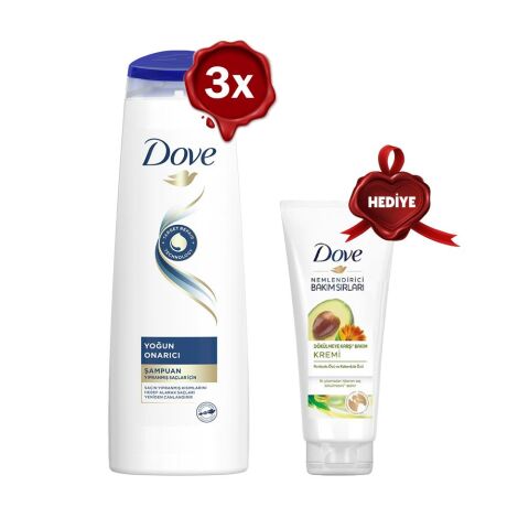 Dove Şampuan Yoğun Onarıcı 350 ml x 3, Avokado Saç Kremi Hediyeli