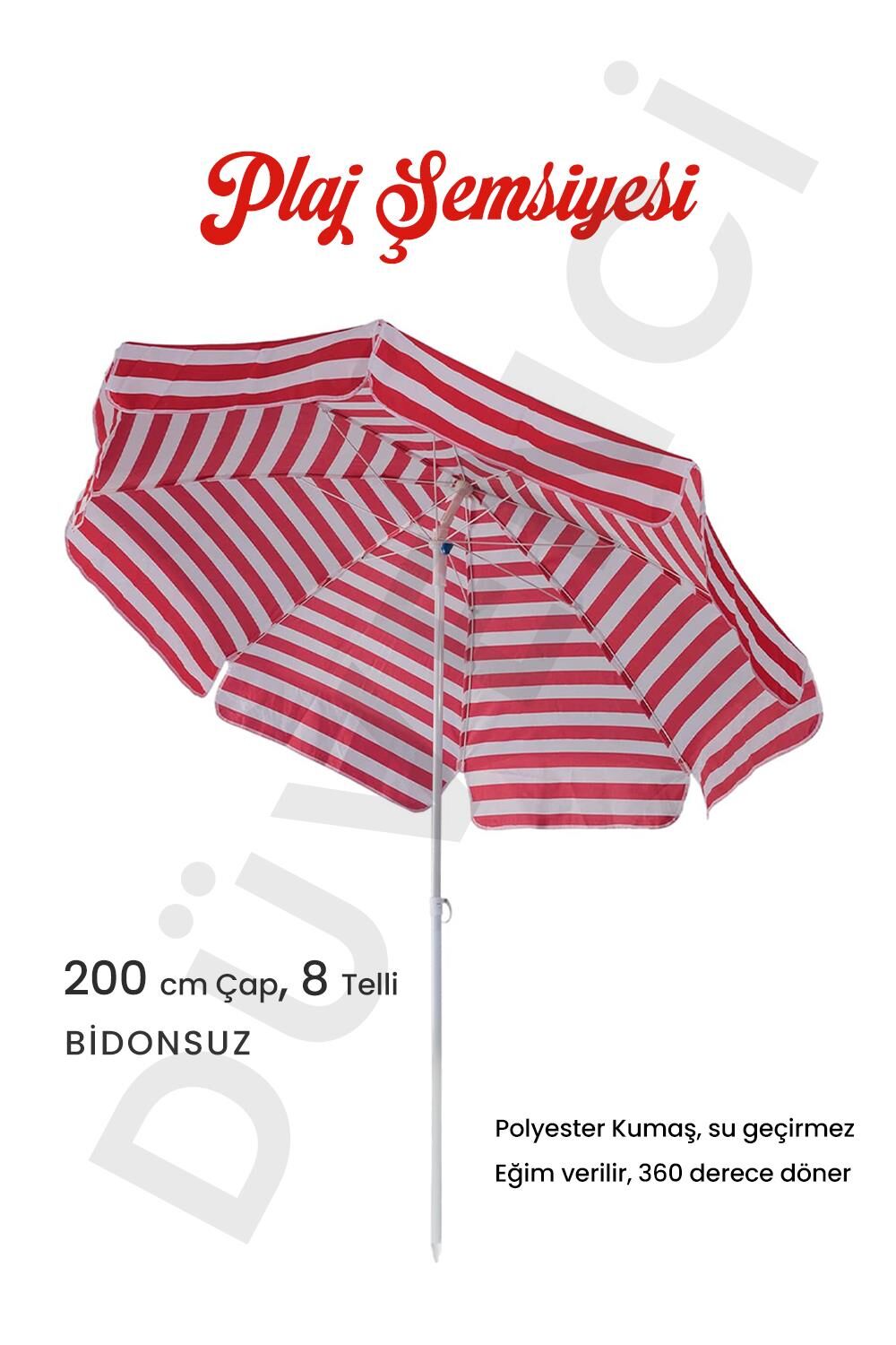 Kırmızı Beyaz 200cm, 8 telli Plaj Şemsiyesi