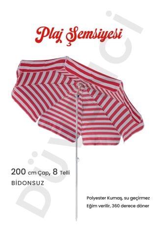 Kırmızı Beyaz 200cm, 8 telli Plaj Şemsiyesi