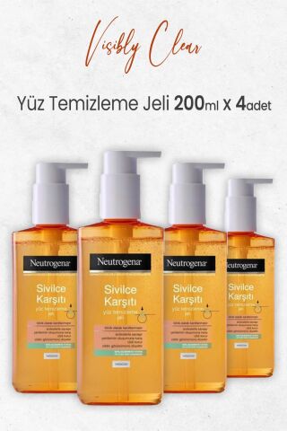 Neutrogena Visibly Clear Sivilce Karşıtı Yağsız Yüz Temizleme Jeli 200 Ml x 4 Adet