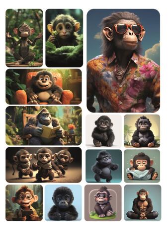14 Adet Tatlı Maymunlar Hayvan Sticker
