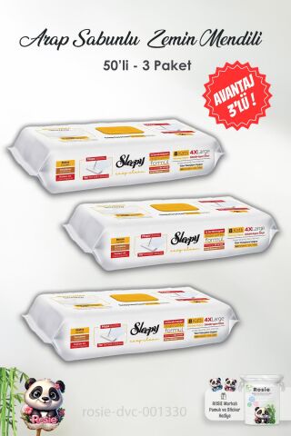 Sleepy 3 Adet Arap Sabunu Katkılı Mopa Uyumlu Yer Havlusu 50'li ve ROSIE
