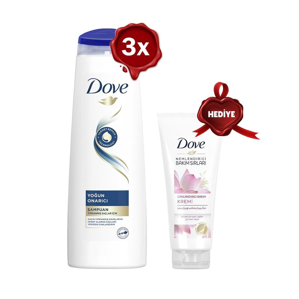 Dove Şampuan Yoğun Onarıcı 350 ml x 3, Lotus Saç Kremi Hediyeli