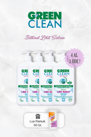 Green Clean Bitkisel Likit Sabun Sensitive 500 ml 4 AL 3 ÖDE ve 50 Gr Pamuk