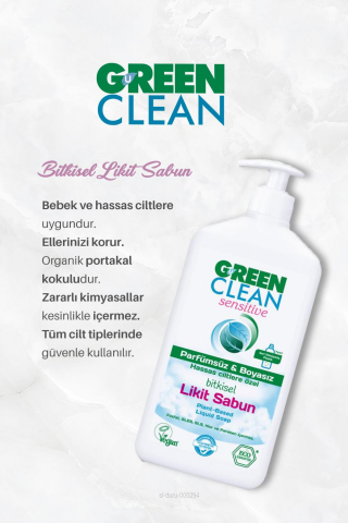 Green Clean Bitkisel Likit Sabun Sensitive 500 ml 4 AL 3 ÖDE ve 50 Gr Pamuk