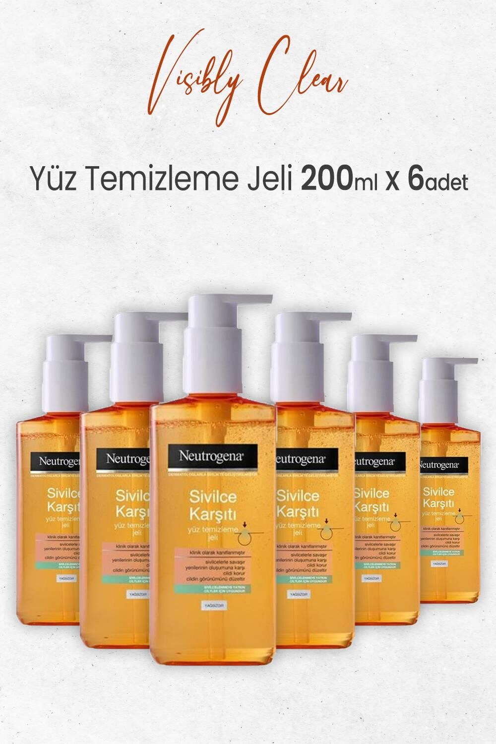 Neutrogena Visibly Clear Sivilce Karşıtı Yağsız Yüz Temizleme Jeli 200 Ml x 6 Adet
