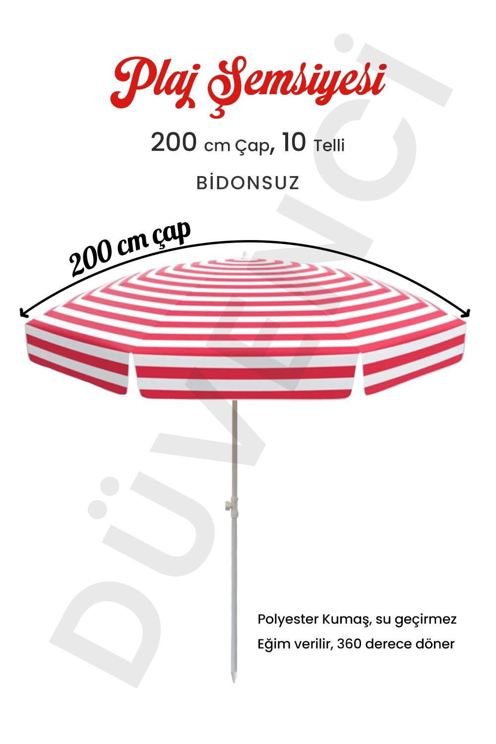 Plaj Şemsiyesi Kırmızı Beyaz 200cm, 10 telli