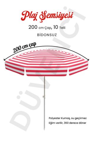 Plaj Şemsiyesi Kırmızı Beyaz 200cm, 10 telli