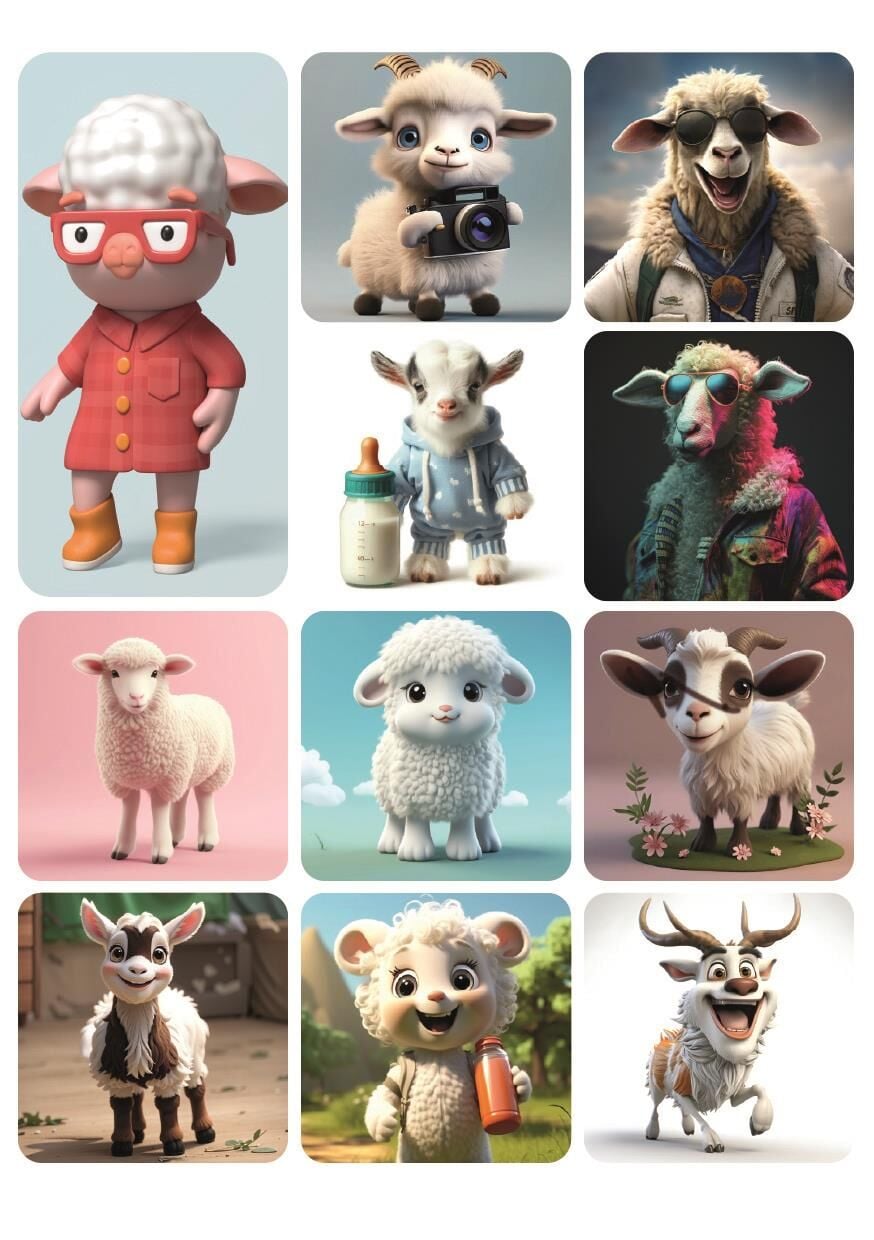 11 Adet Kuzu Sevimli Sticker Hayvan