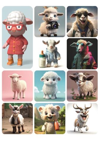 11 Adet Kuzu Sevimli Sticker Hayvan