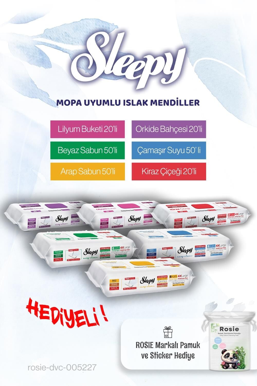 Sleepy (210 yaprak) Mop Tanışma Paketi ve ROSIE