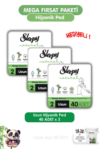 Sleepy Natural Ultra Hassas Hijyenik Ped Uzun 120 Adet Ped ve ROSIE
