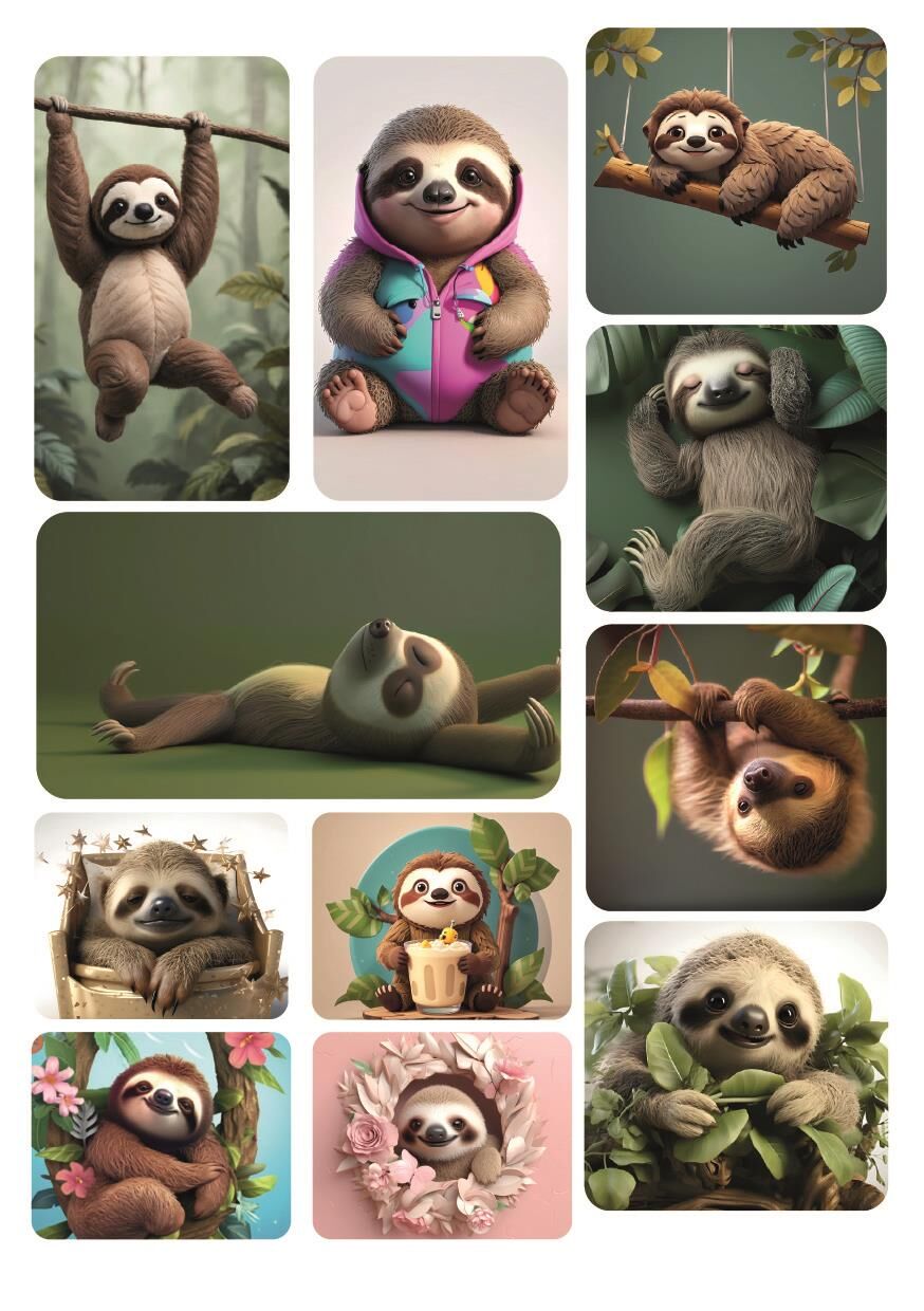 Sevimli Tembel Hayvan Temalı 11'li Hayvan Sticker