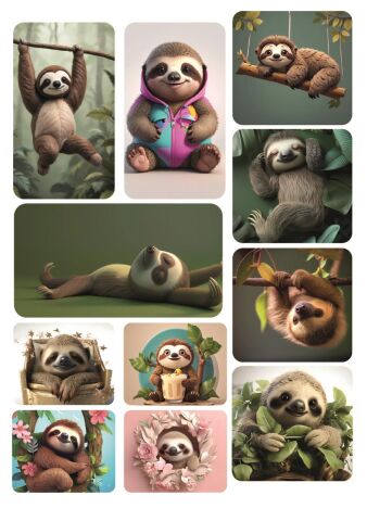 Sevimli Tembel Hayvan Temalı 11'li Hayvan Sticker