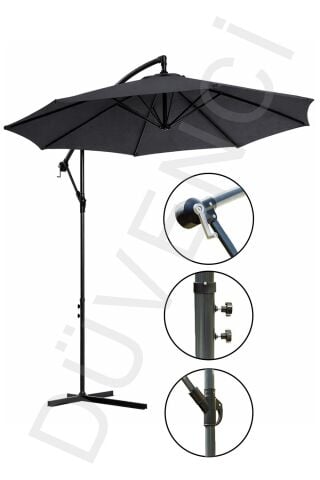 Antrasit, Bahçe Şemsiyesi Makaralı 300cm, 8 telli