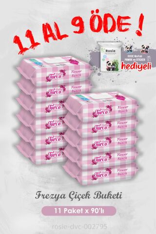 11 Al 9 Öde Frezya Çiçek Buketi 90 Yaprak Islak Havlu ve Rosie