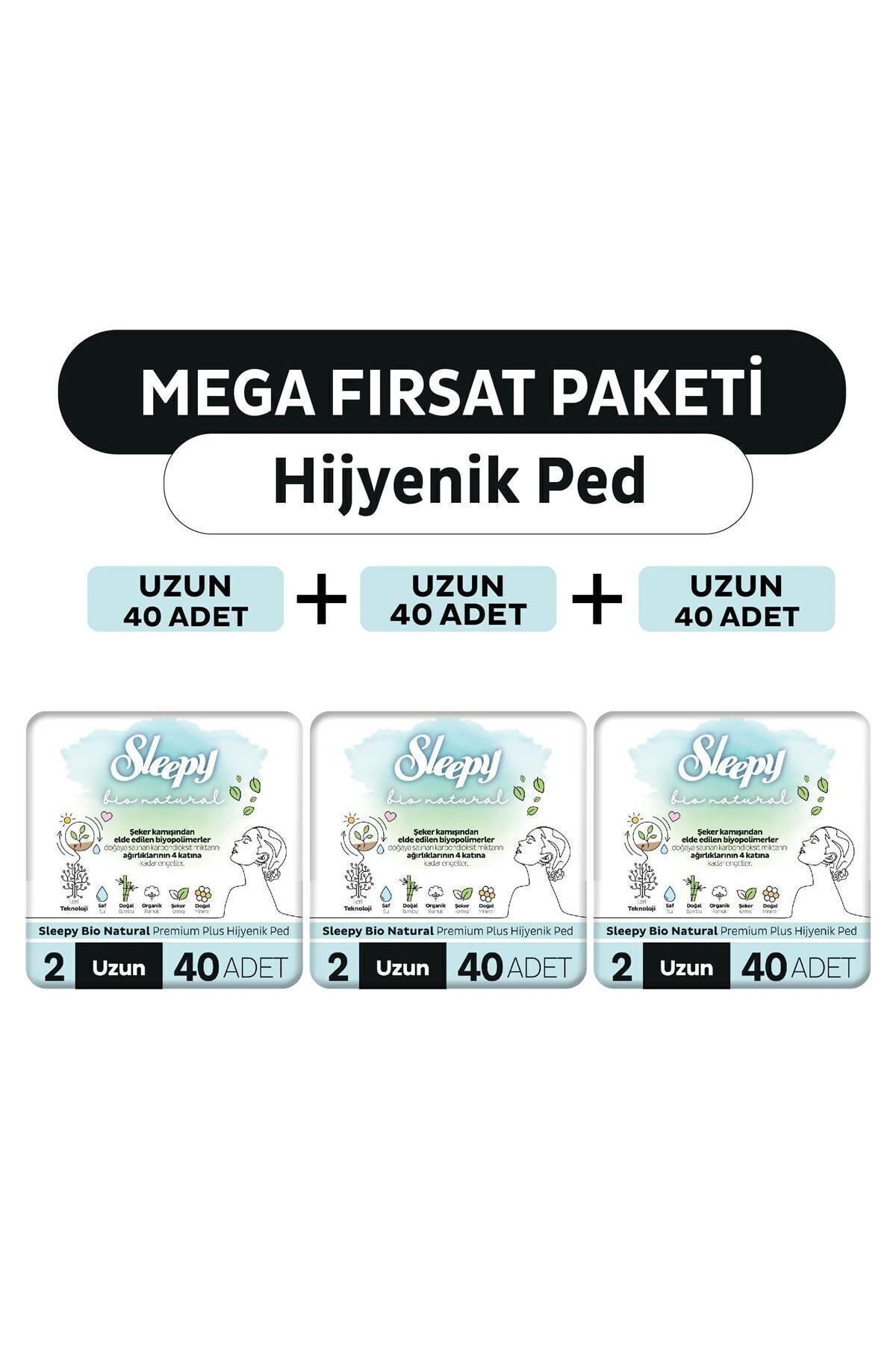 Sleepy Bio Natural Premium Plus Hijyenik Ped Mega Fırsat Paketi Uzun 120 Adet